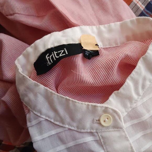 Vintage Women's Blouse Large Fritzi Pink Striped Bib Front 1970's True Boho - Picture 6 of 6